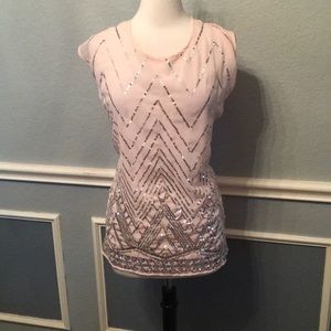 Baby pink tank with silver sequins